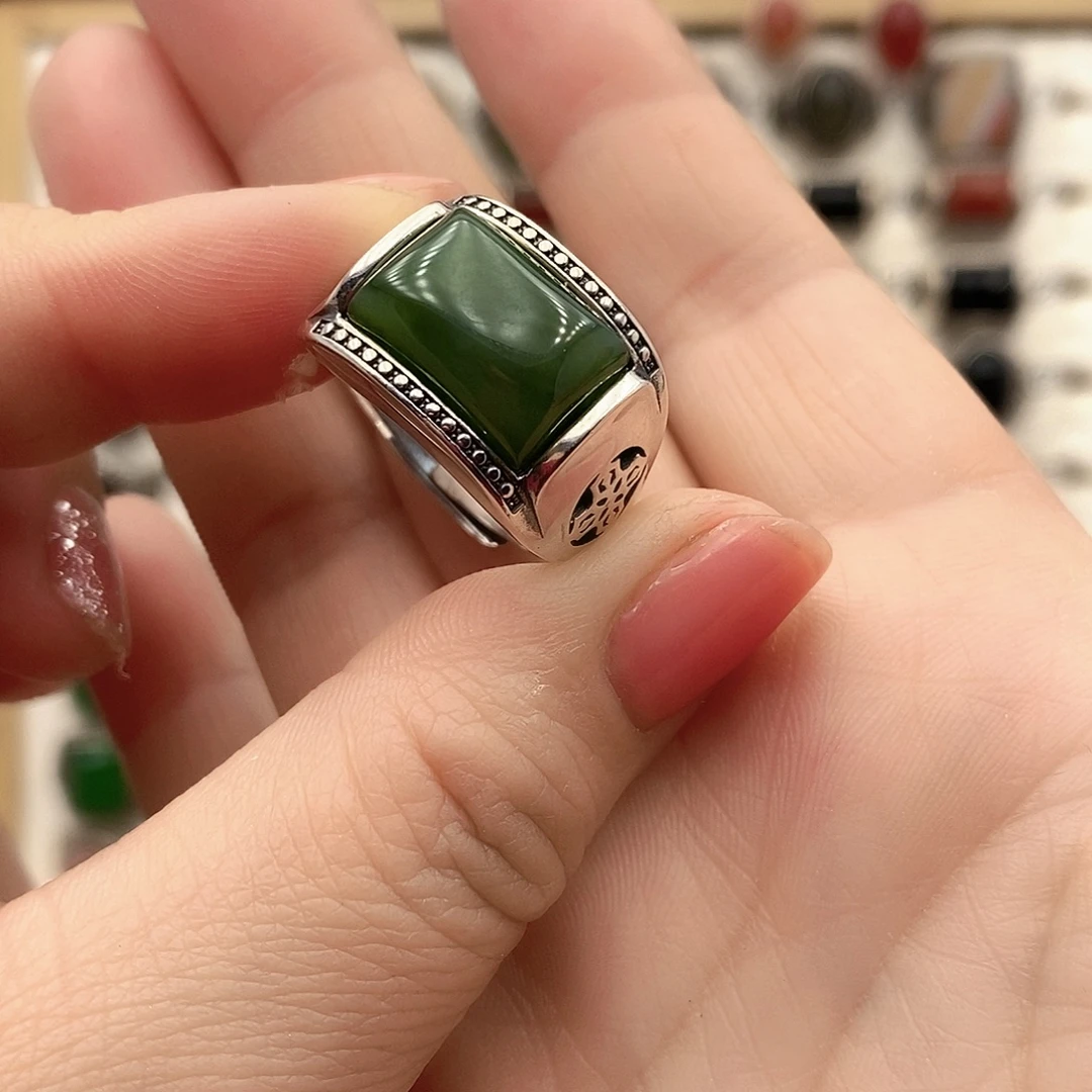 和田玉银S925镶嵌戒指