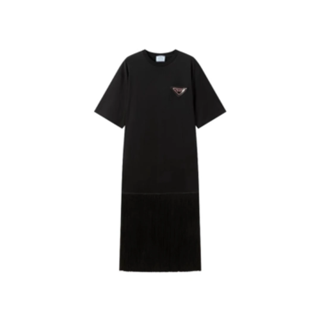 99新 Prada/普拉达 字母Logo徽标套头短袖连衣裙黑色/S码/E00532