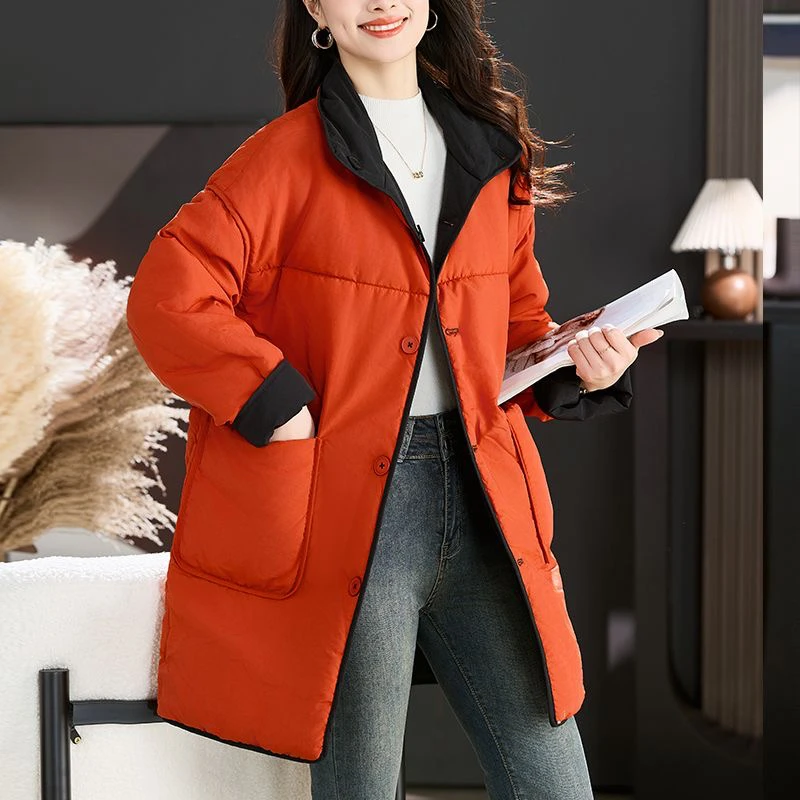 88792秋冬新款宽松休闲加厚两面穿棉衣外套女