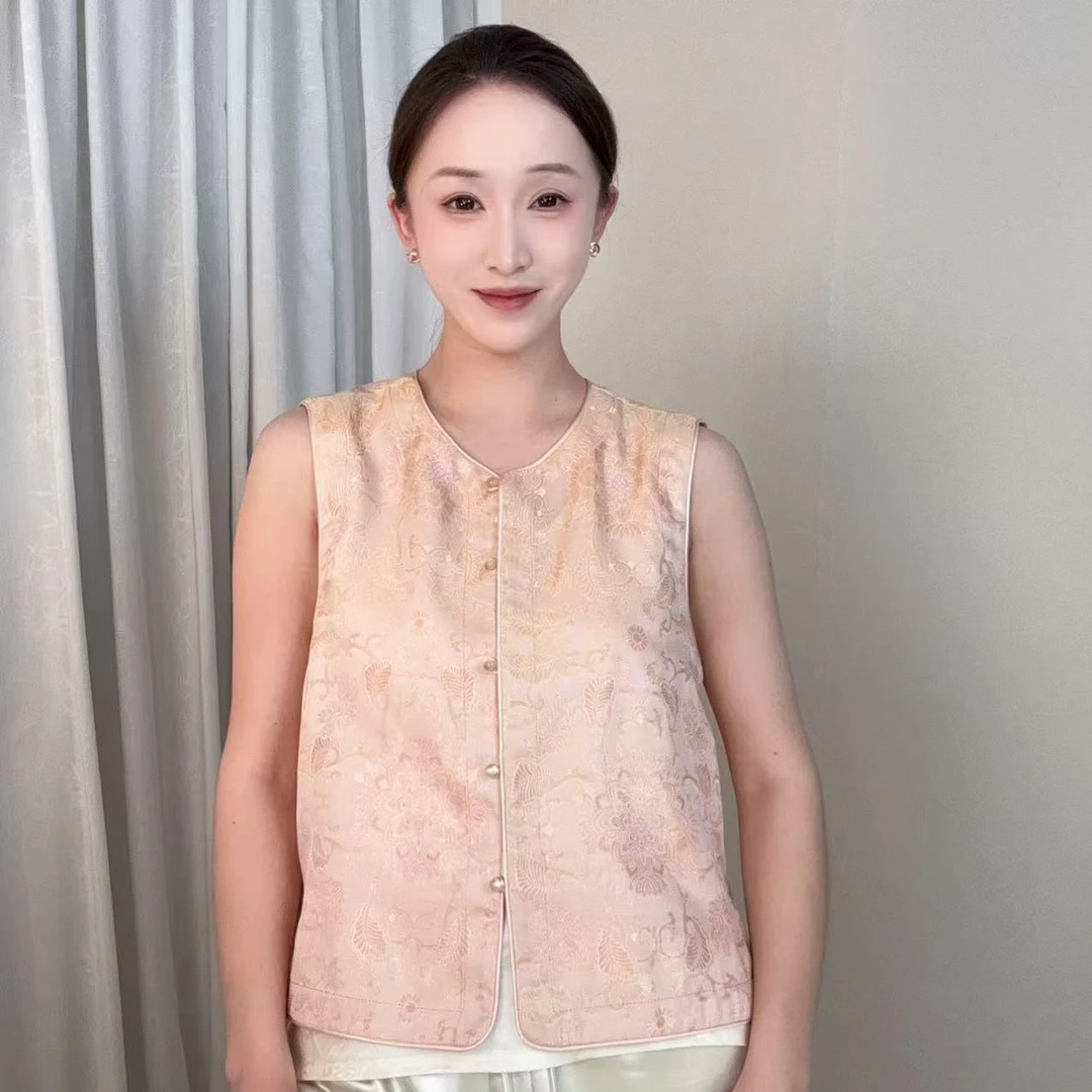 【彩鳞宝相花-粉】2025春夏双面穿新款国风新中式异色罗马甲-YBH