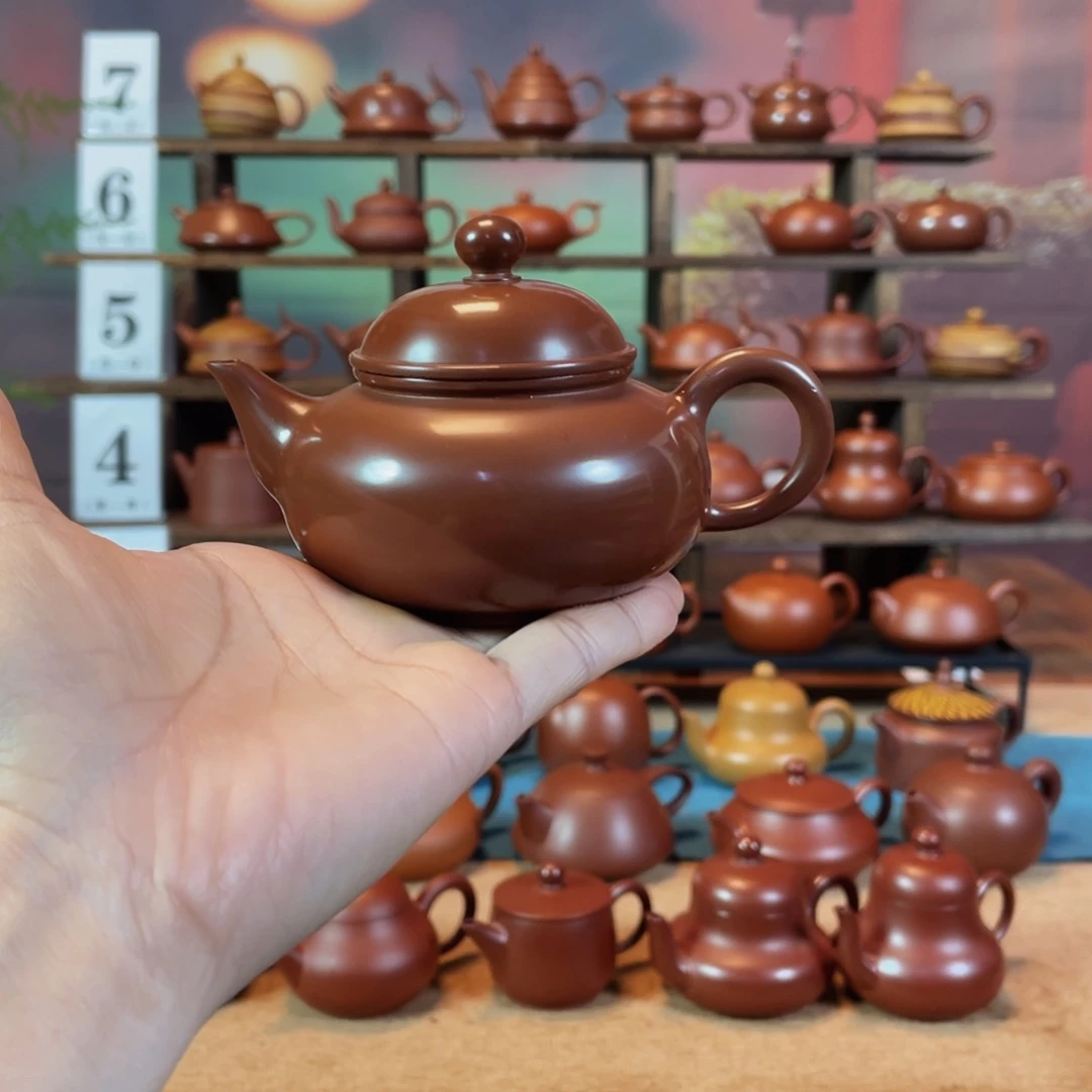 茶壶紫砂东*潮州手工手拉朱泥水磨容天壶