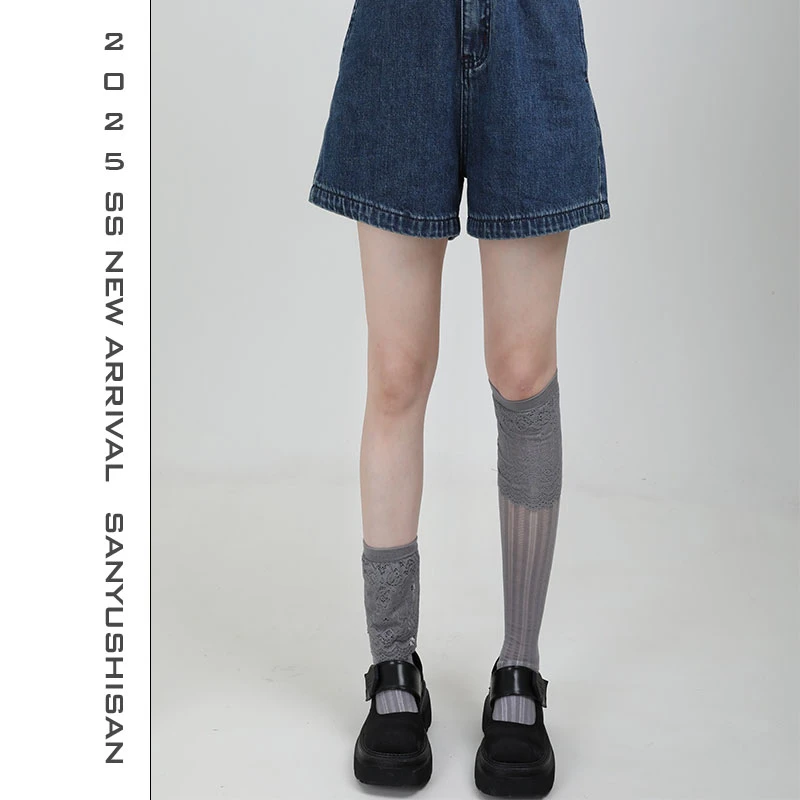 三与十三|海岛时光|复古蓝色韩式牛仔短裤配红色腰带