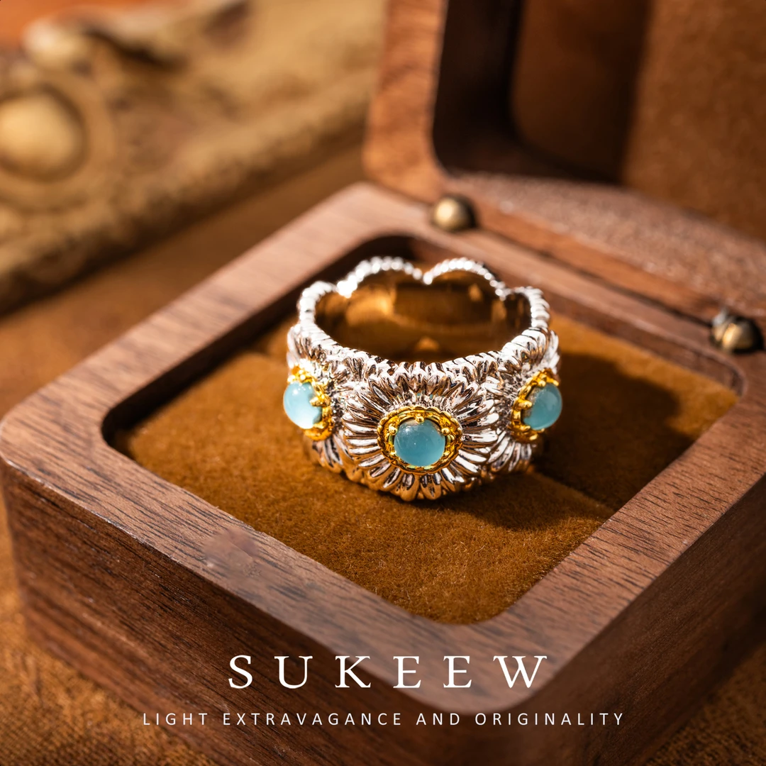 SUKEEW/酥可 镀k金 【蕊绽金辉】中古雏菊撞色复古戒指257003