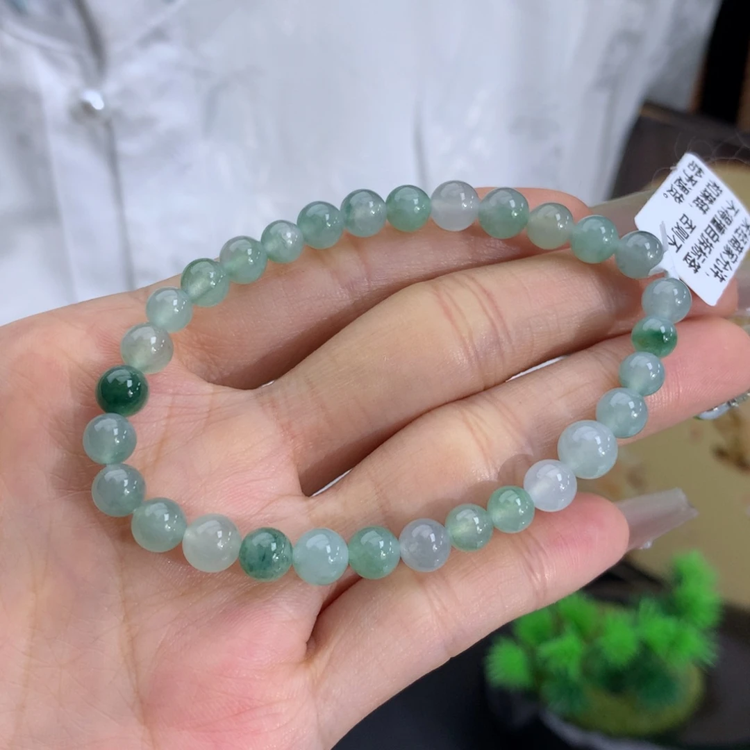 未镶嵌手链翡翠卡5.3-6.8冰胶晴飘绿花手串