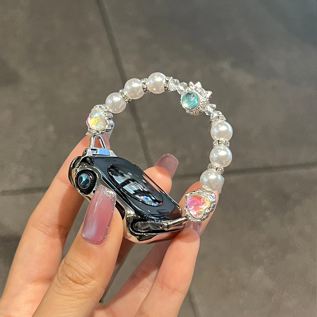 适用苹果手表表带s10爱心珍珠iwatch s9/8/7/6串珠JY智能女款