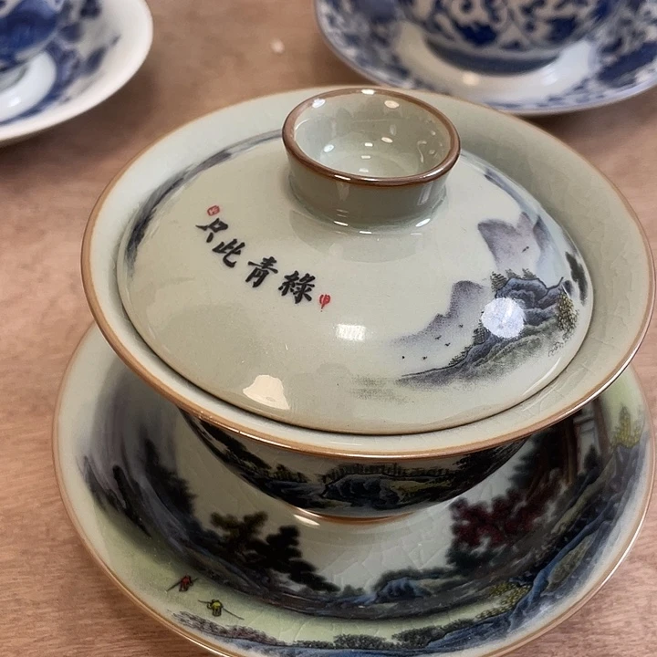 杯只此青绿老淘泥元宝盖碗微瑕