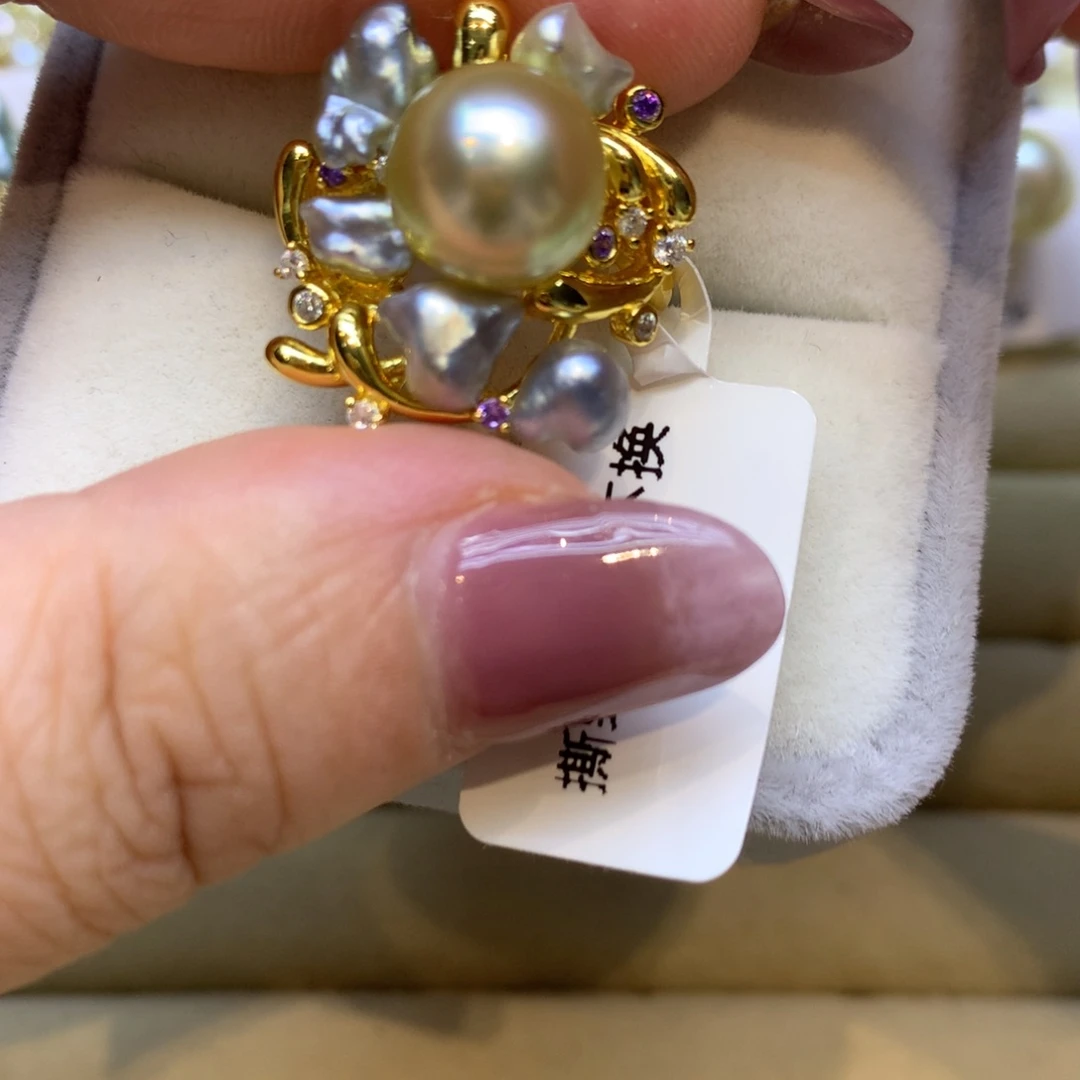 银S925镶嵌戒指海水珍珠