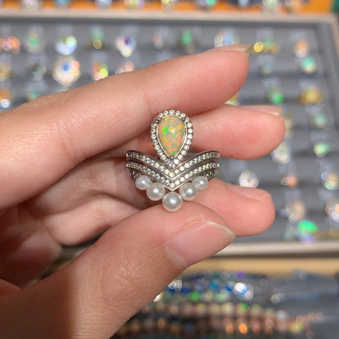 银S925镶嵌欧泊欧泊戒指y