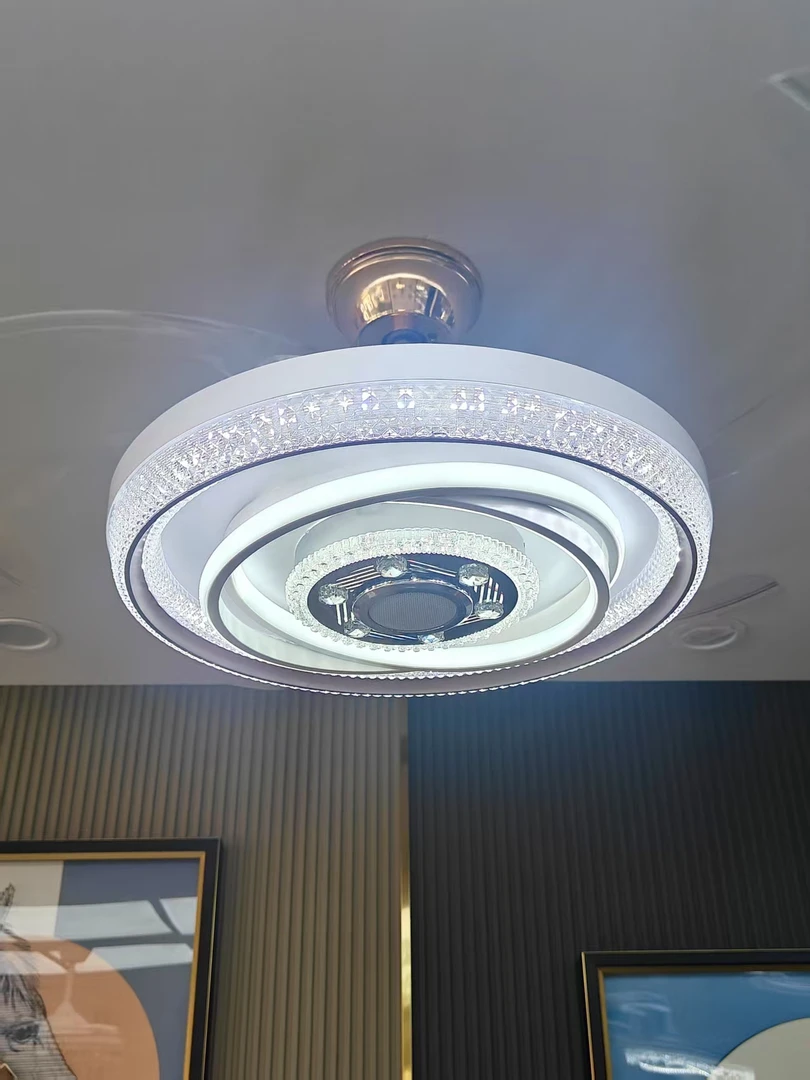 7106  新款蓝牙音箱餐厅风扇灯轻奢新中式简约隐形大气风扇灯书房