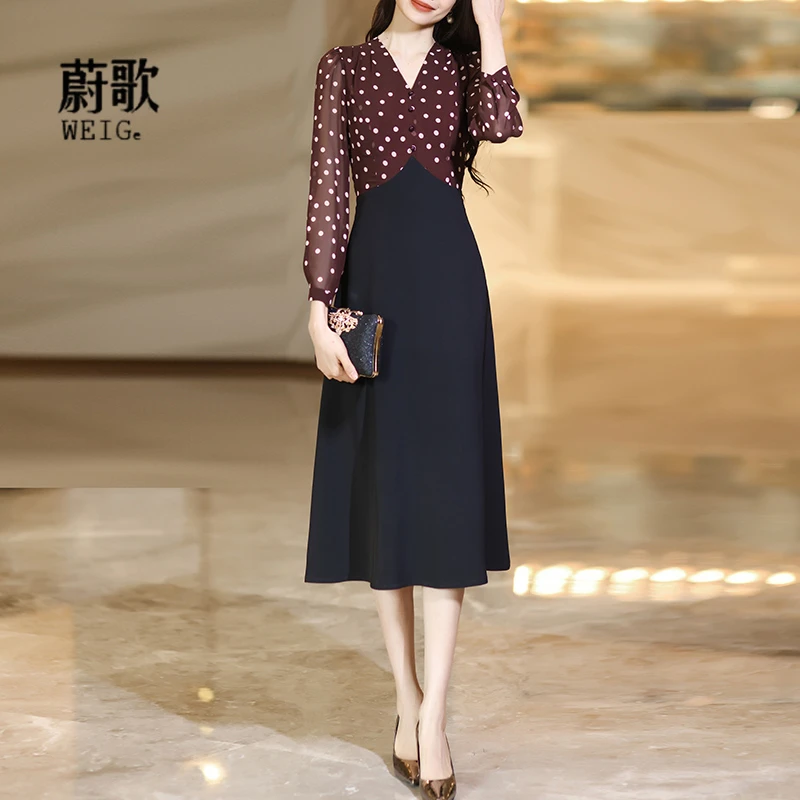 波点衬衫连衣裙女2025春季法式轻熟高端修身显瘦职业A字裙1908