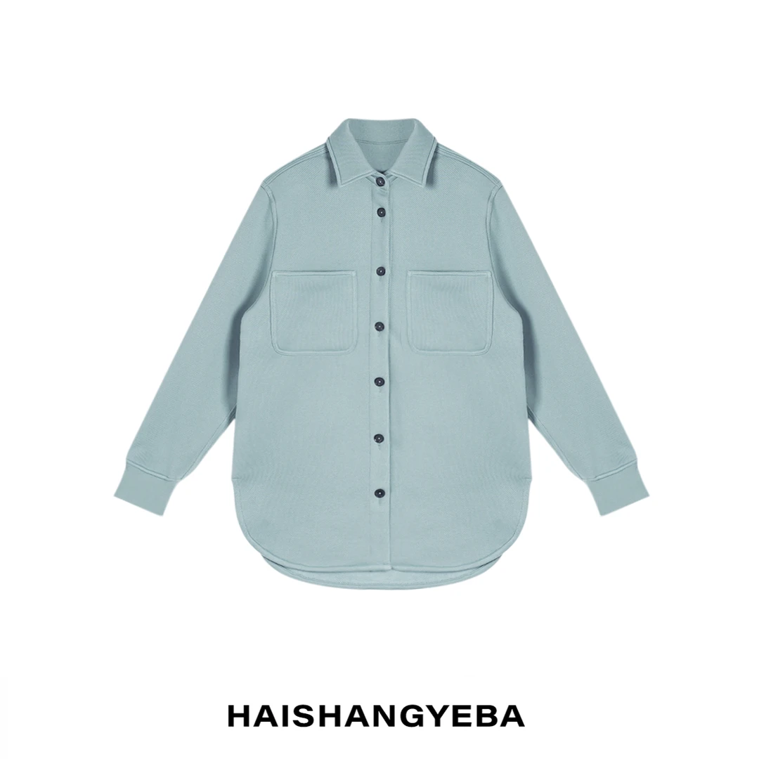 【海上叶爸】新款2024秋冬百搭棉翻领宽松加厚双口袋纽扣长袖卫衣