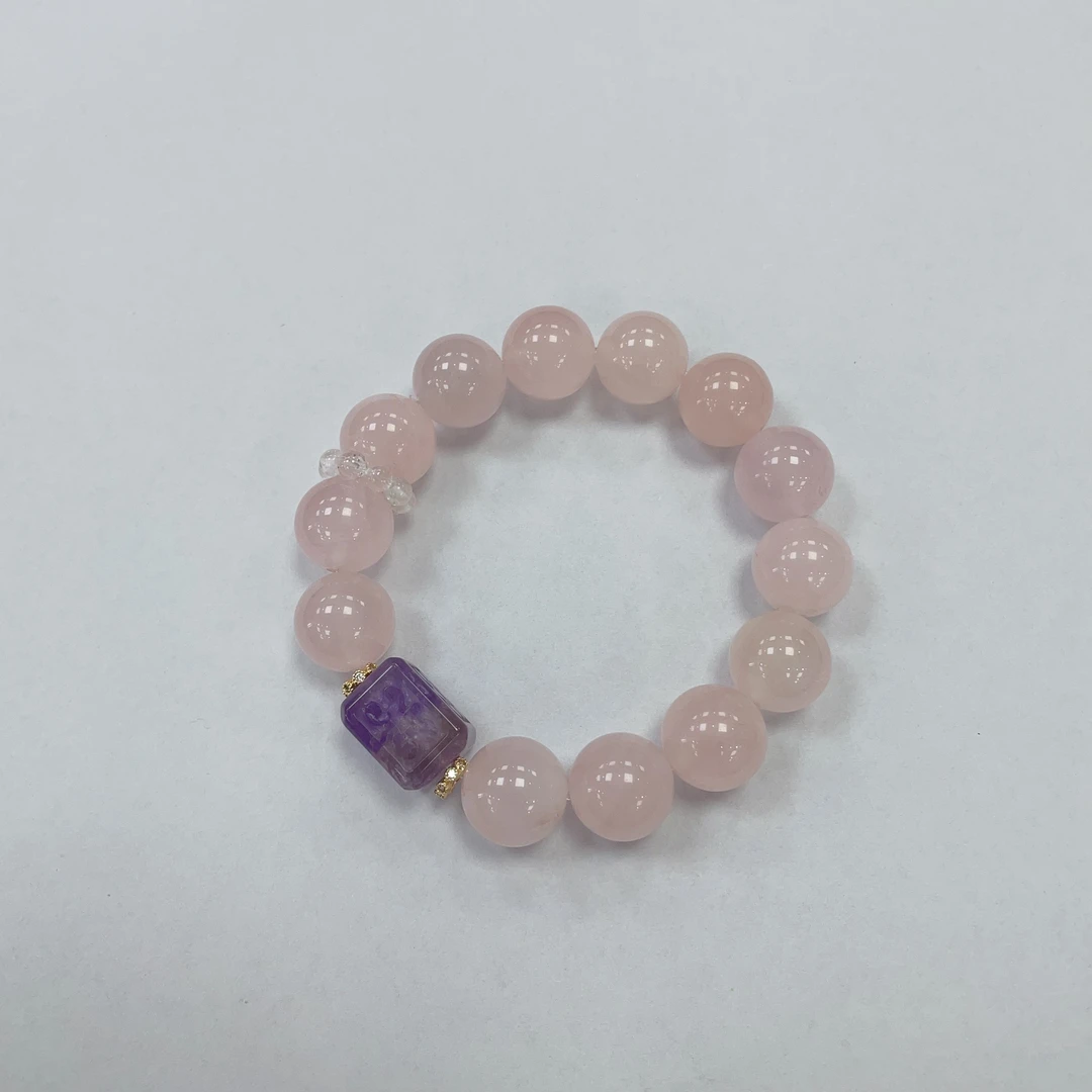 天然粉水晶大珠子手串约13+mm左右多样性发其一wwx01