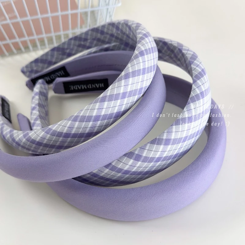 仙女紫~紫色格子纯色发箍女2025新款外出百搭高颅顶洋气发卡秋冬