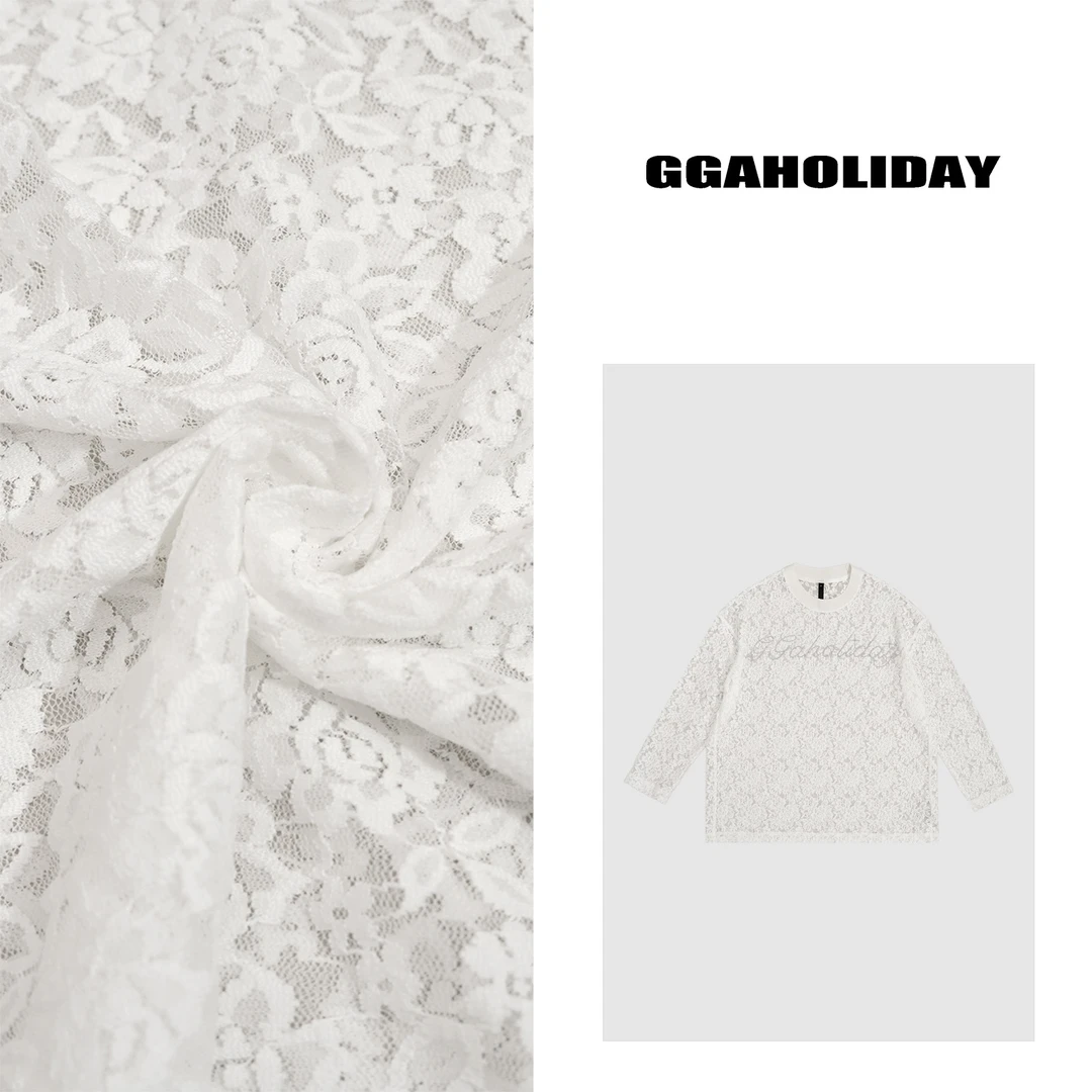 GGAHOLIDAY新款时尚宽松休闲百搭套头蕾丝长袖T恤打底上衣-152134