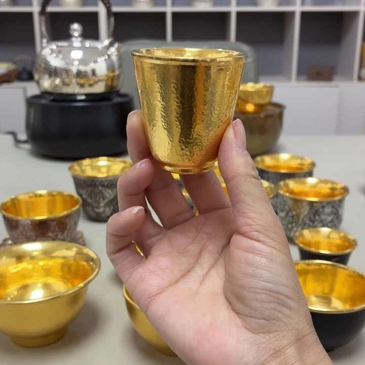 李小鹤铁里外包金足金999闻香杯50毫升