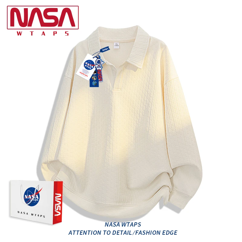 NASA WTAPS美式复古休闲翻领卫衣男春秋季潮牌慵懒风高级感polo衫