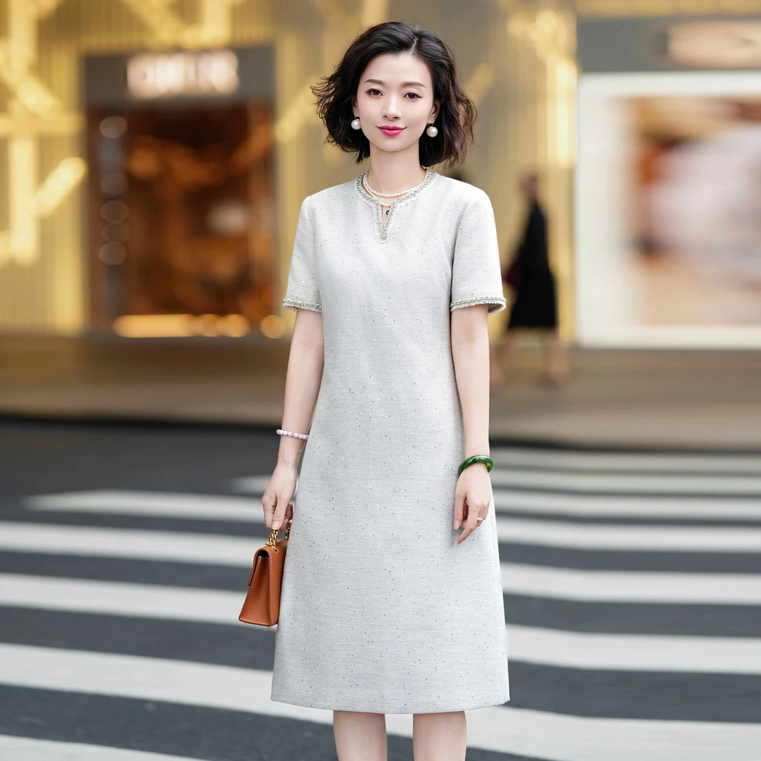西子/【Grace】桑蚕丝羊毛混纺V领手工织带小香风连衣裙/CQHJ027