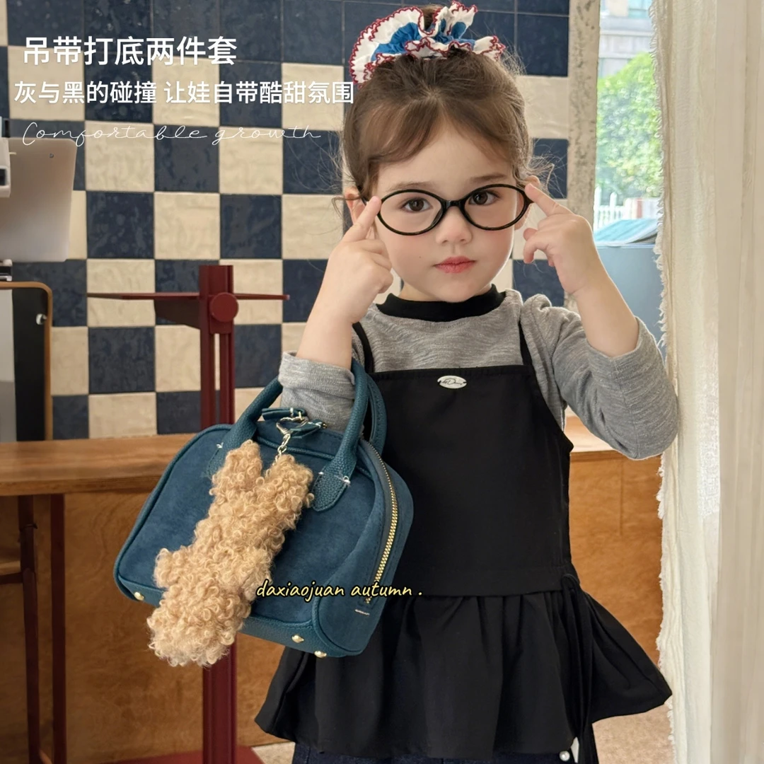 【大小卷】秋季新款女童韩版吊带打底上衣两件套-52427