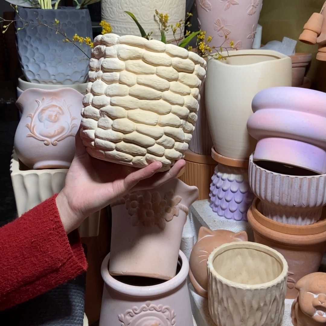 15×15白陶石头盆 粗陶1个