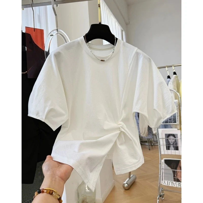 6569设计感扭结开叉修身短袖T恤女夏季不规则短款半袖单穿超好看