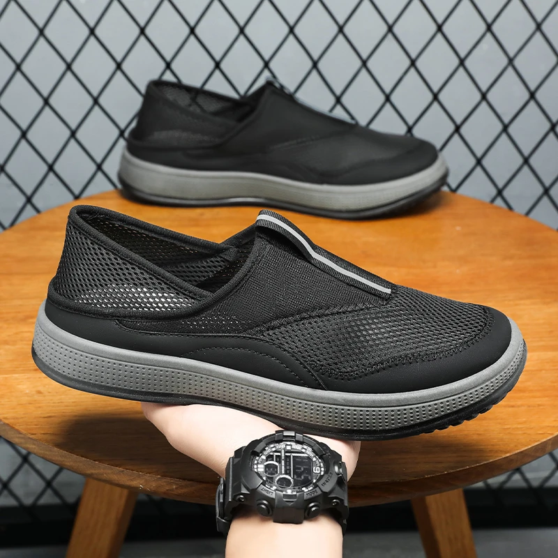 夏季透气网面鞋软底舒适一脚蹬懒人鞋时尚休闲爸爸鞋老北京布鞋男