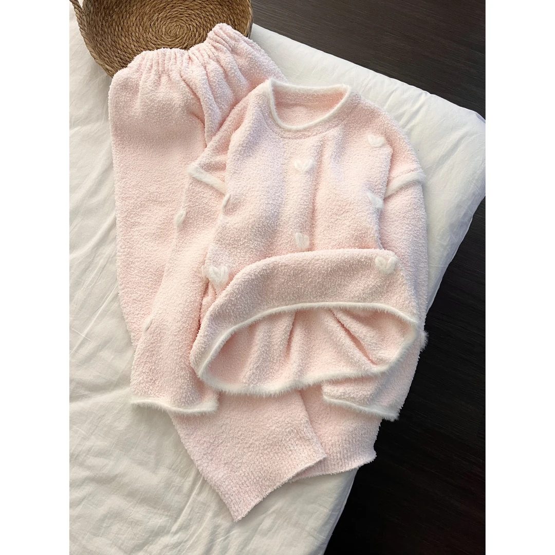 轻奢高级感纯欲甜美少女爱心半边绒睡衣女加厚秋冬款百搭小众居家