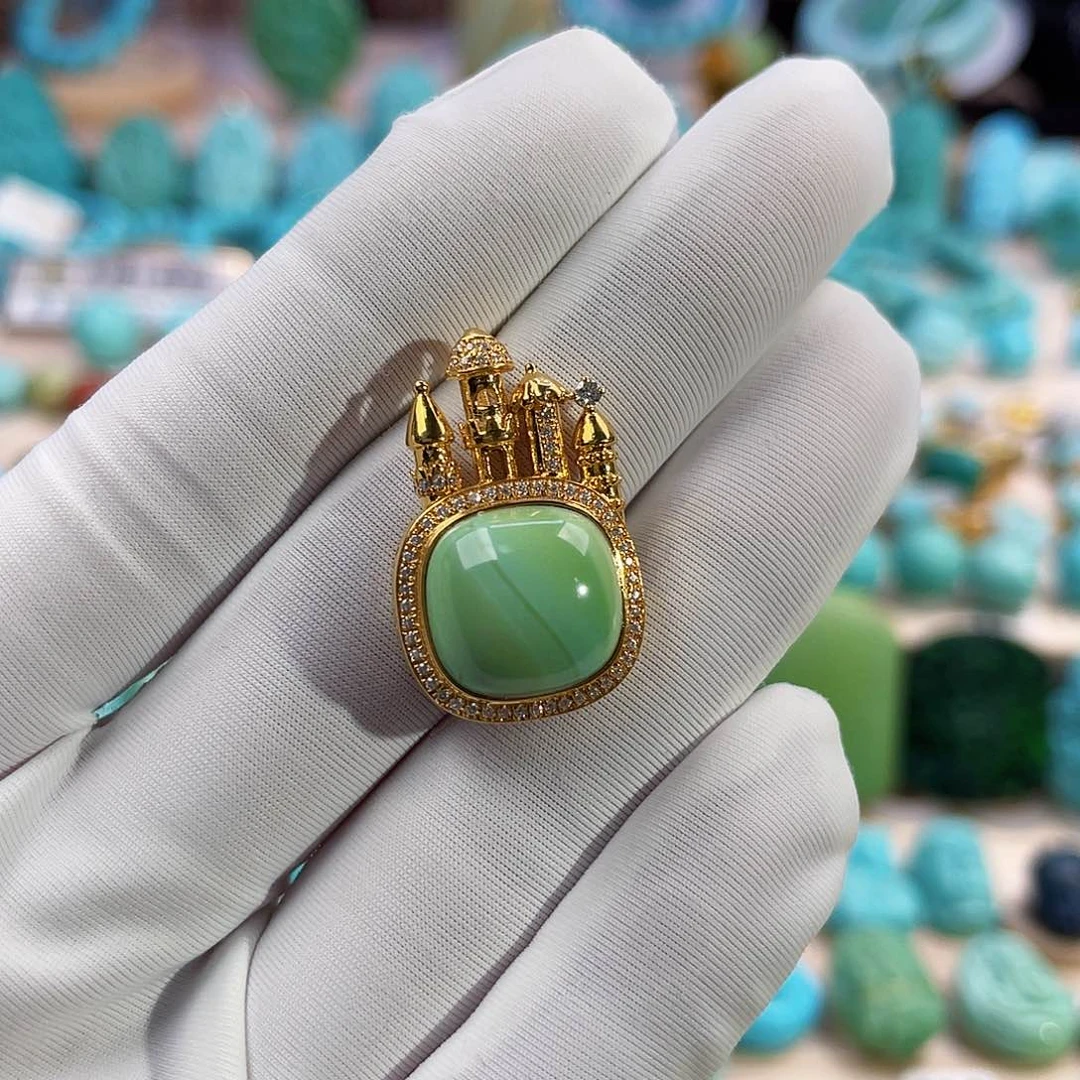 绿松石珠宝奇石18K金镶嵌