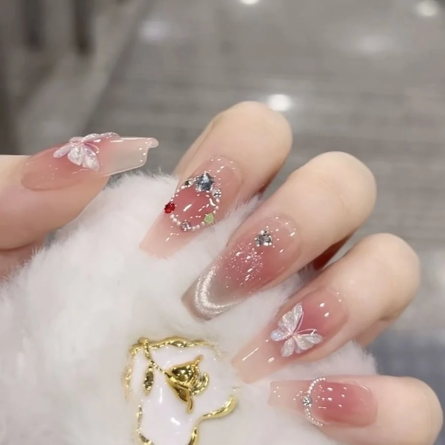 归期纯手工光疗美甲贴果冻贴片指甲穿戴甲简约梯形重复