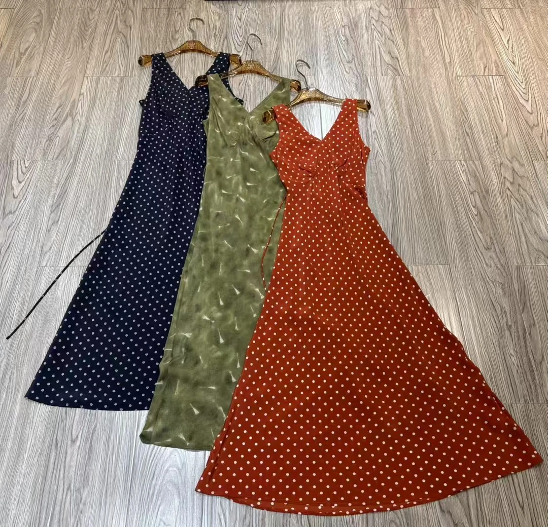 【突突】深圳南油新款斜裁性感印花桑蚕丝长款连衣裙