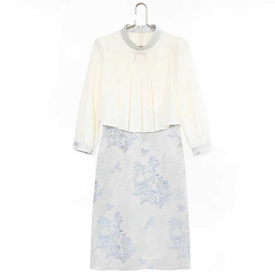 2025春夏新款时尚气质修身显瘦国风提花七分袖百搭女士休闲连衣裙