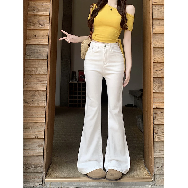 大码微喇牛仔裤女2025夏季新款胖mm高腰修身显瘦弹力拖地微喇叭裤