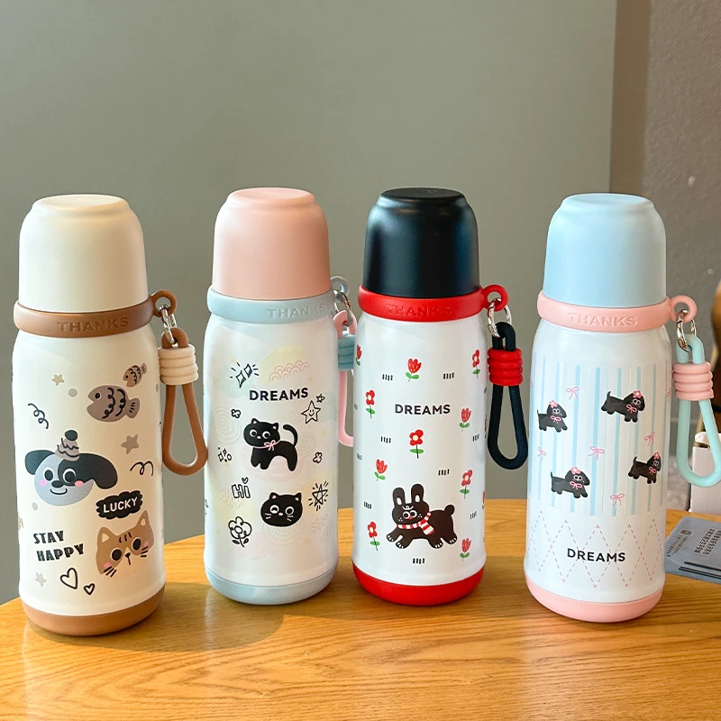 三饮保温杯高颜值316不锈钢子弹头水杯卡通便携户外双饮随行杯子