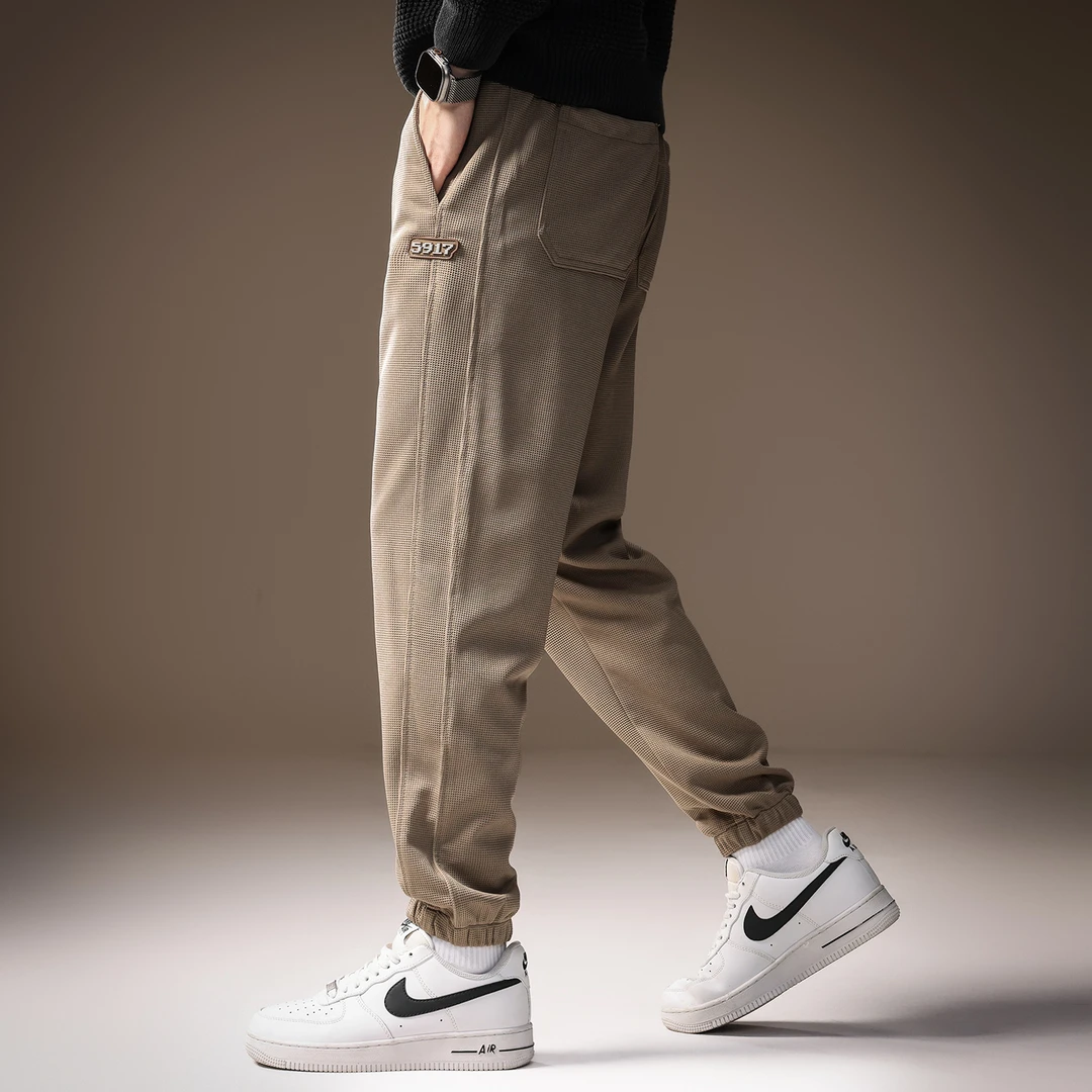 高端束脚华夫格运动卫裤男秋季新款潮流肌理感工装宽松直筒休闲裤