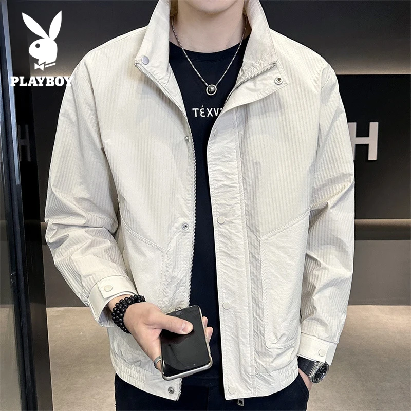 花花公子2025新款夹克外套男春秋立领时尚休闲百搭宽松高级感男装