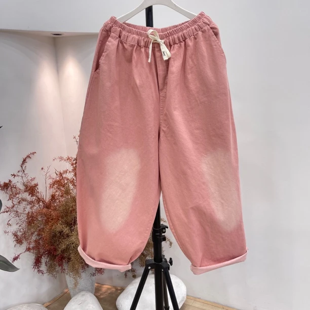 242欧货春夏爆款粉色牛仔大版女裤