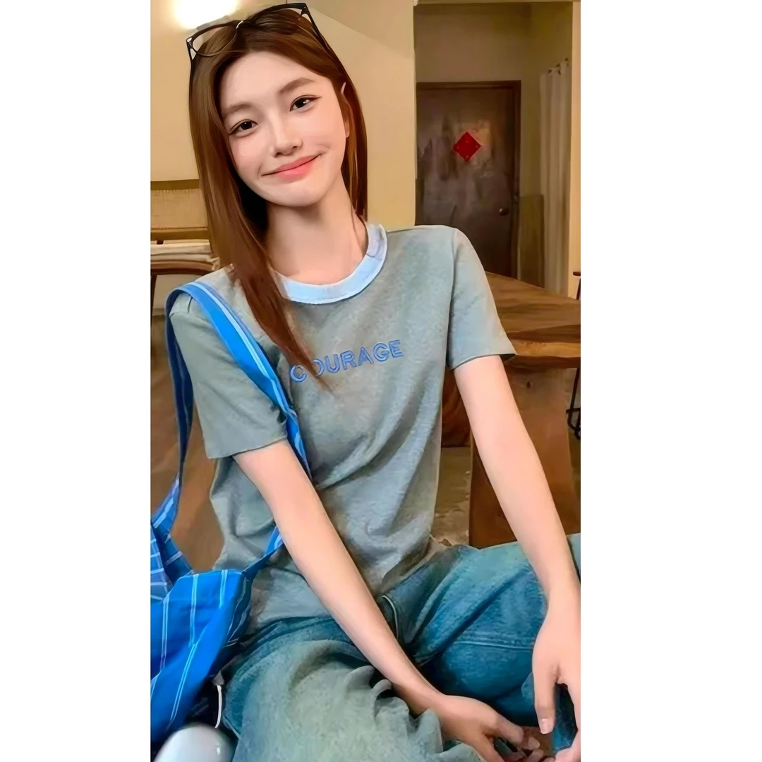 莱赛尔重工字母刺绣T