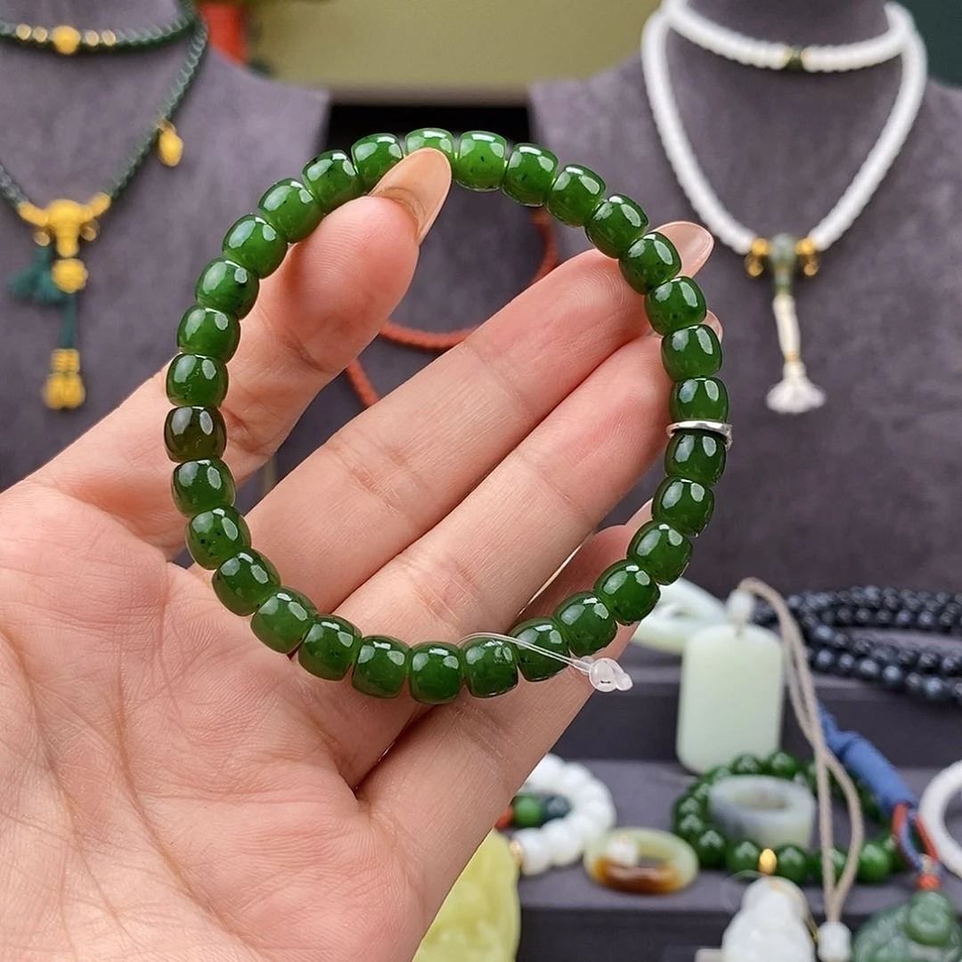 和田玉未镶嵌车挂新疆碧玉7.5毫米直切