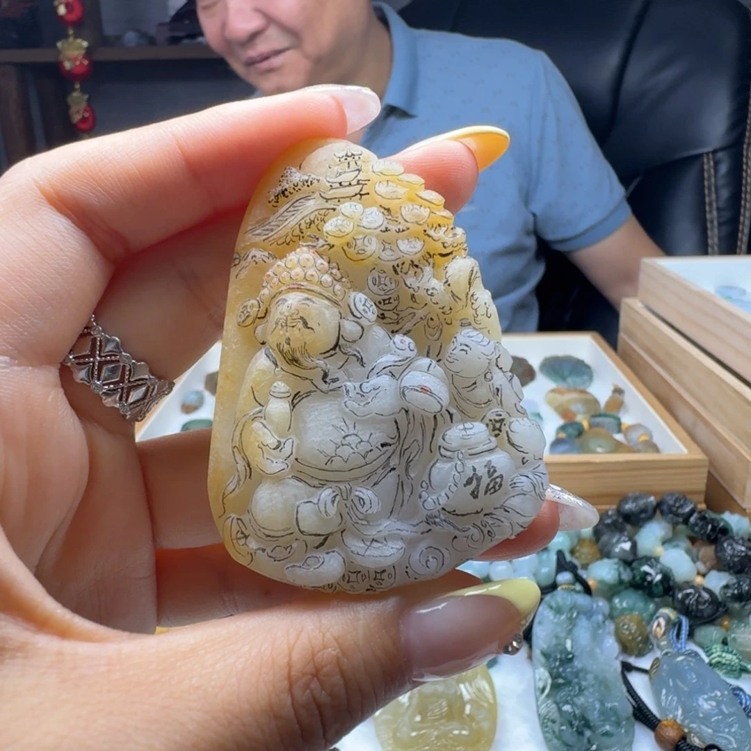 定制翡翠未镶嵌山水财神