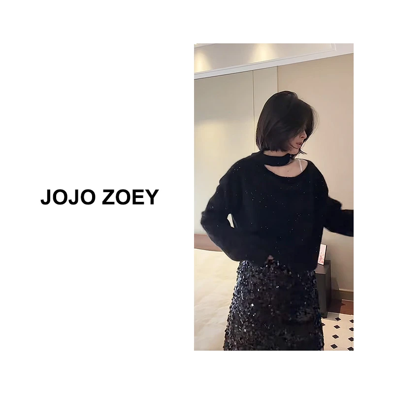 JOJO ZOEY【晴日旅途】~简约设计感纯色挂脖亮片绵羊毛针织zz-4507