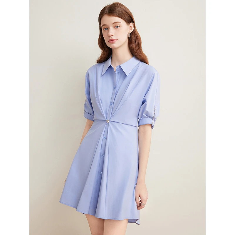 Goodland美地女装2025秋季新款收腰显瘦气质衬衫连衣裙LC35205230