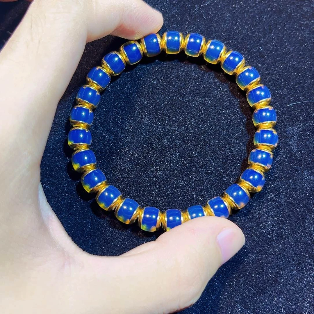 Z***～蓝珀银S925镀金镶嵌珠宝奇石8mm