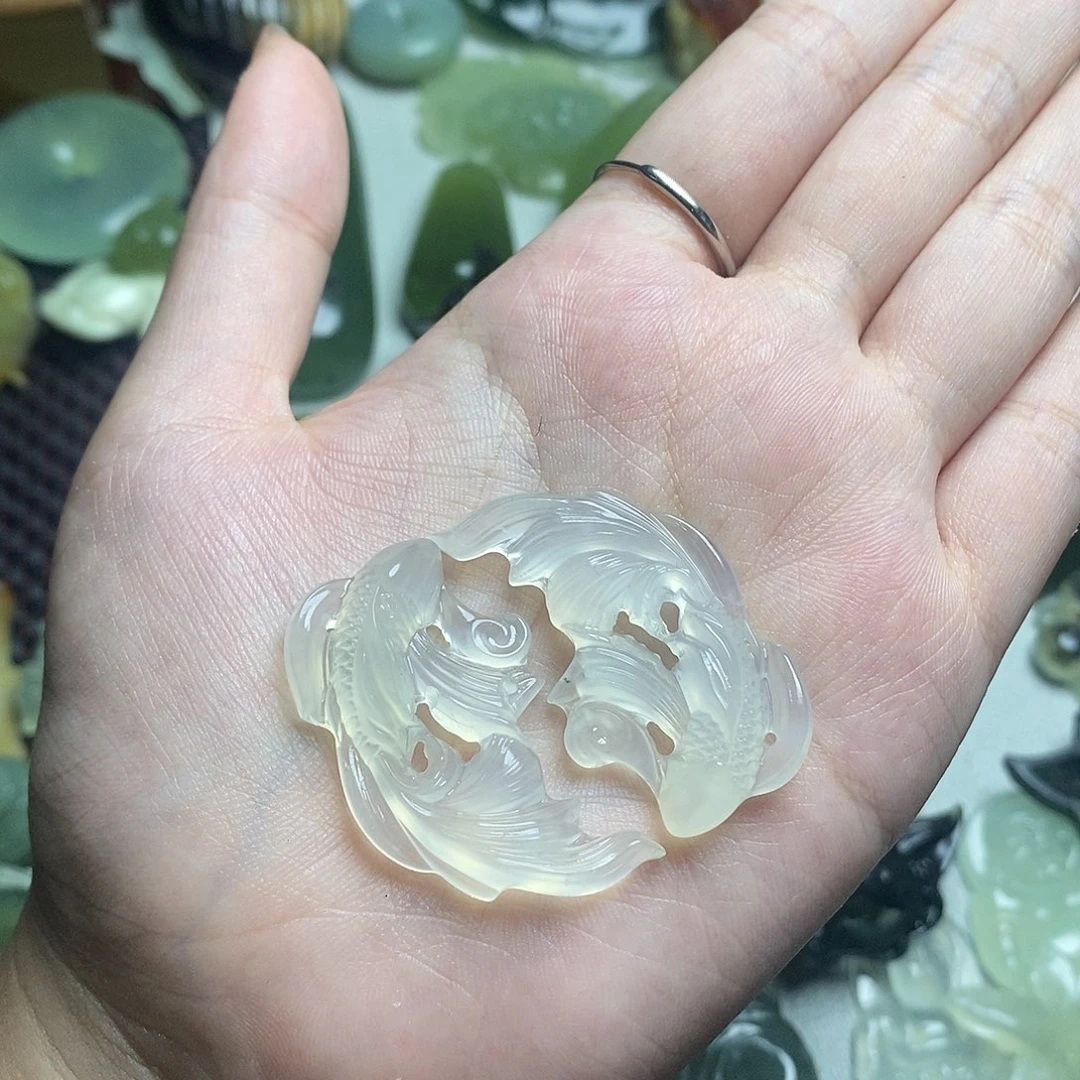 岫玉未镶嵌颈饰岫岩玉对鱼