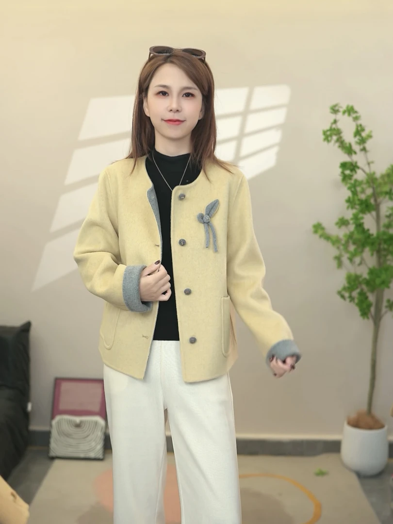 悠鸽8525新款羊毛大衣小个子韩版通勤风洋气双面呢外套毛呢大衣