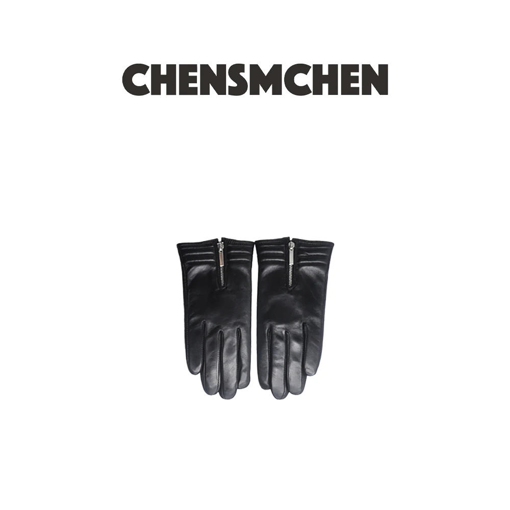 CHENSMCHEN  秋冬款简约时尚拉链设计真皮手套