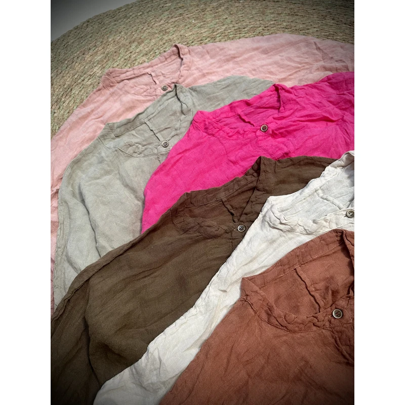 3578雨露麻单层灯笼住衬衫宽松长袖上衣春季新款爆款女款衬衣亚麻