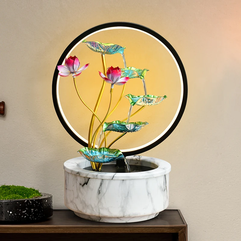 高端荷韵流水摆件桌面摆件客厅玄关装饰莲花喷泉乔迁开业礼物