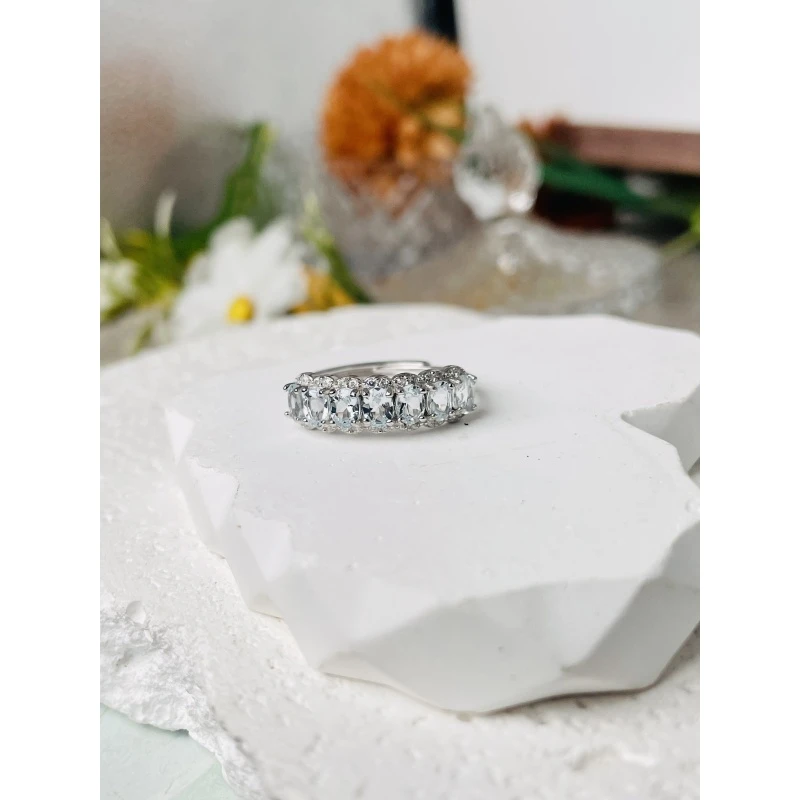 T99  天然海蓝宝戒指 S925银戒指（多样性发货）