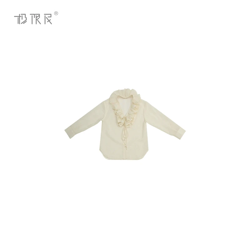 极限民《月裳》春夏季欧若风甜美气质V领荷叶边上衣F5105F2204