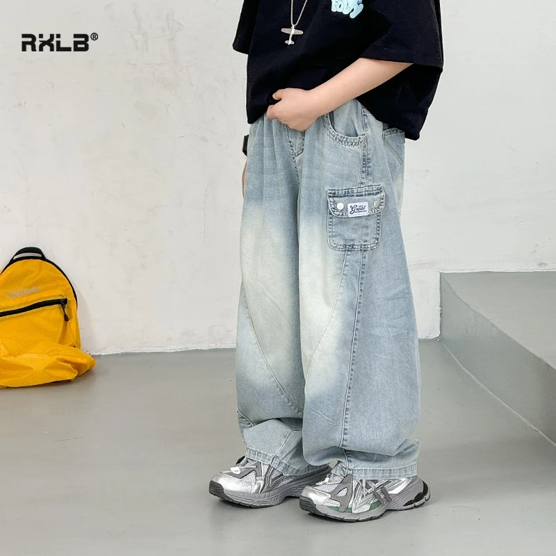 K5595男童裤子2025夏装儿童牛仔裤男孩长裤中大童装弯刀防蚊裤薄