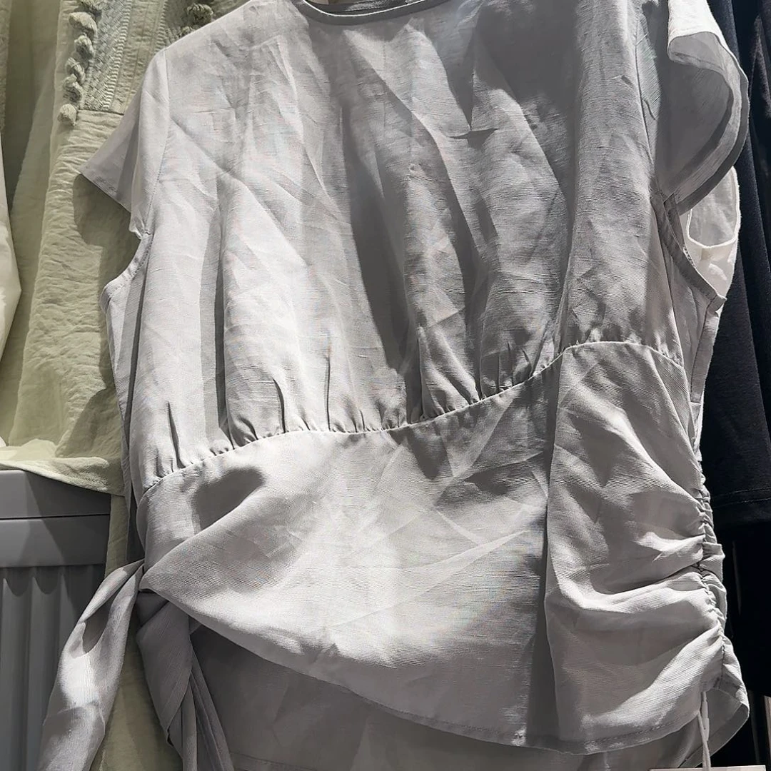 侧绑带休闲小飞袖衫